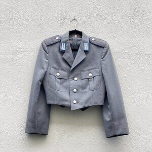 Vintage 70s West German Military Upcycled Cropped Gray Uniform Dress Jacket 38"